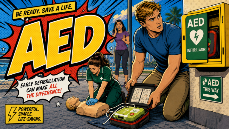 AED first aid acronym visual guide
