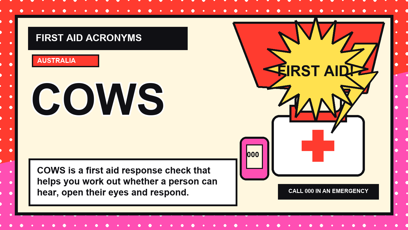 COWS first aid acronym visual guide