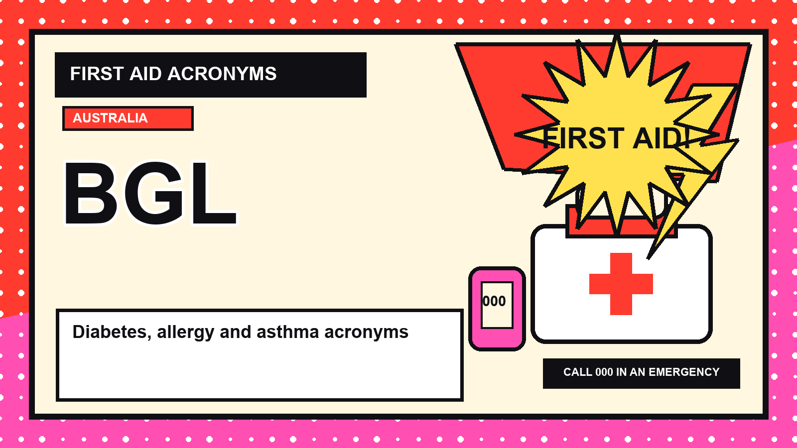 Diabetes allergy and asthma first aid acronyms visual guide