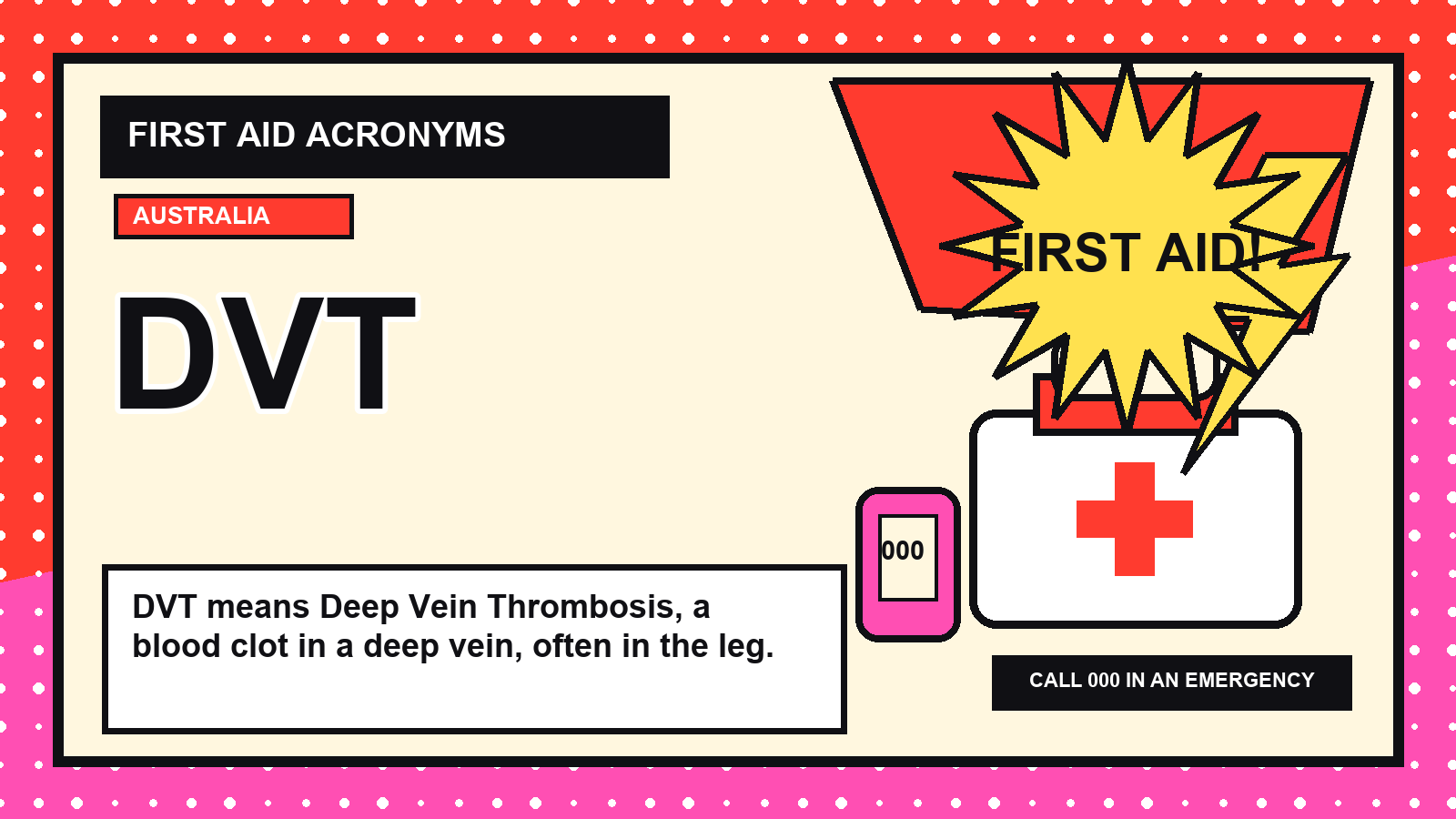 DVT first aid acronym visual guide