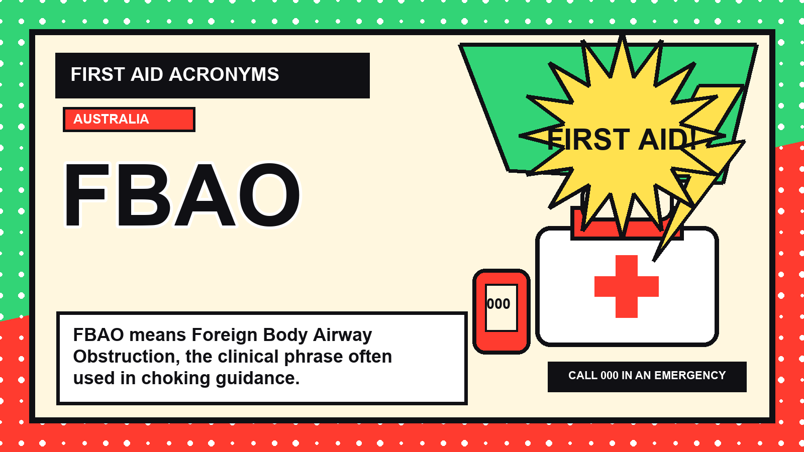 FBAO first aid acronym visual guide
