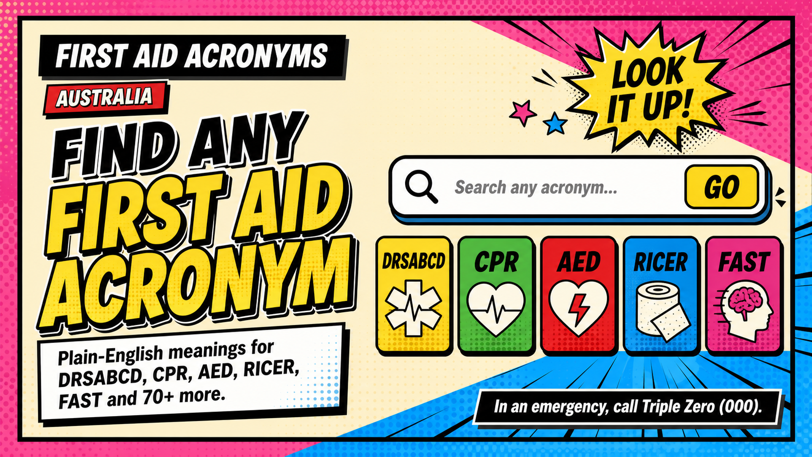 First Aid Acronyms hero image: find any first aid acronym