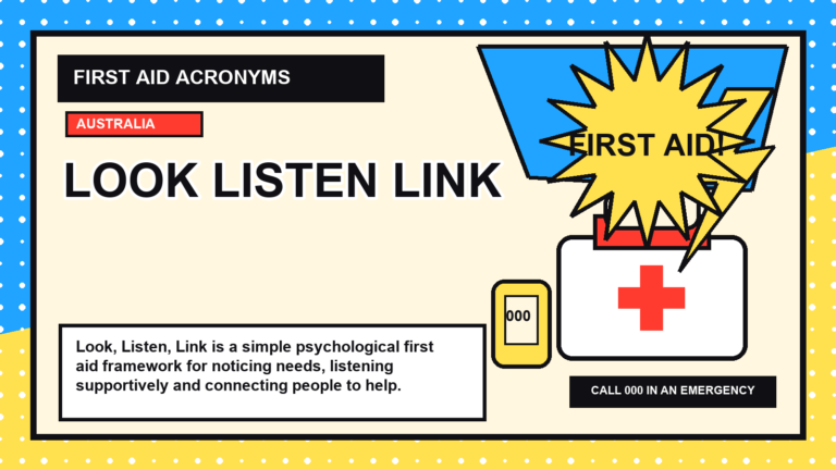 LOOK LISTEN LINK first aid acronym visual guide