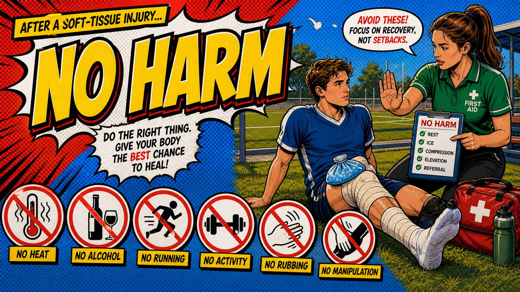 NO HARM first aid acronym visual guide