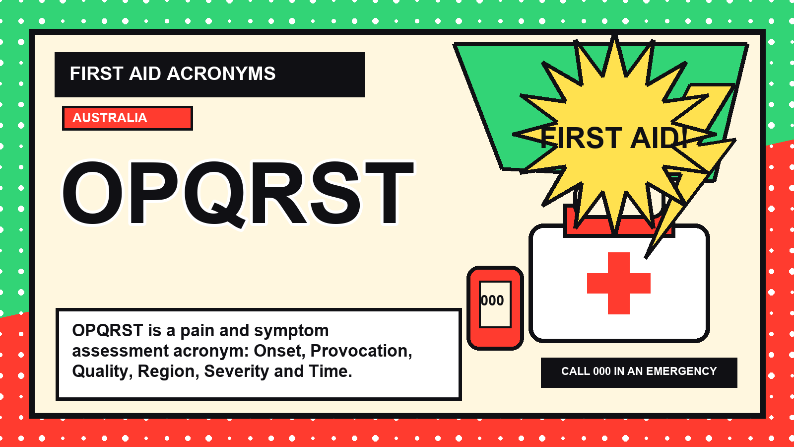 OPQRST first aid acronym visual guide