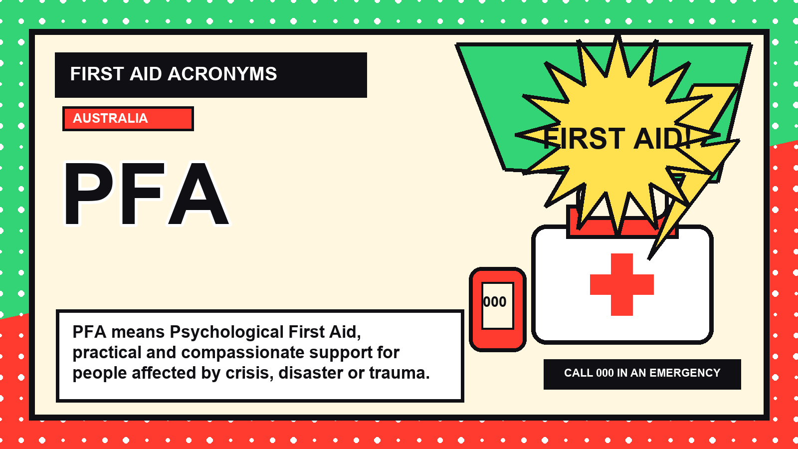 PFA first aid acronym visual guide
