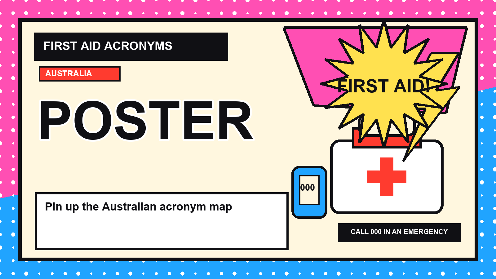 Printable Australian first aid acronyms poster visual guide